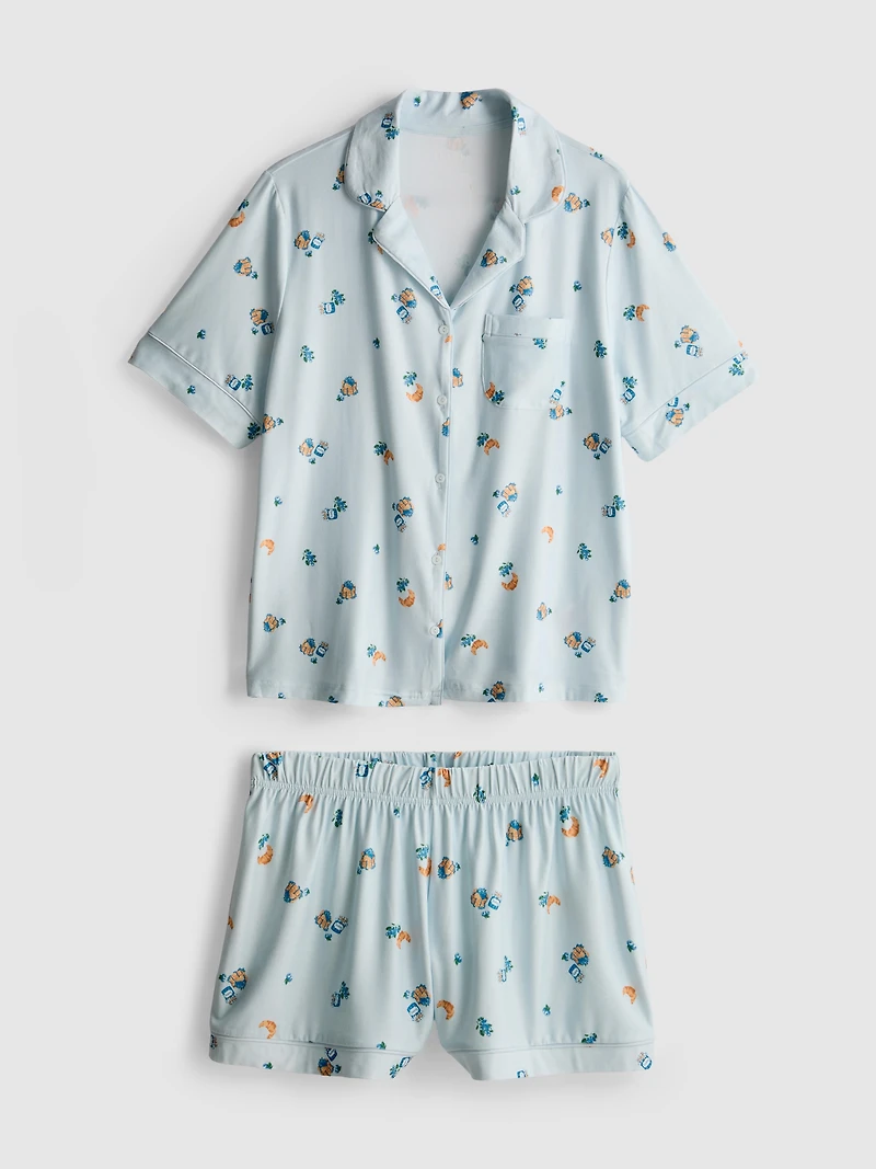 Breakfast Print Shorty Boyfriend Pajamas