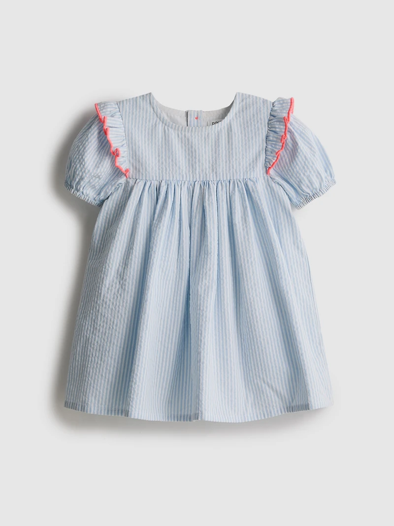 0-18mths | Stripe Seersucker Newborn Smock Dress