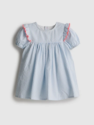 0-18mths | Stripe Seersucker Newborn Smock Dress