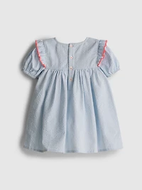 0-18mths | Stripe Seersucker Newborn Smock Dress