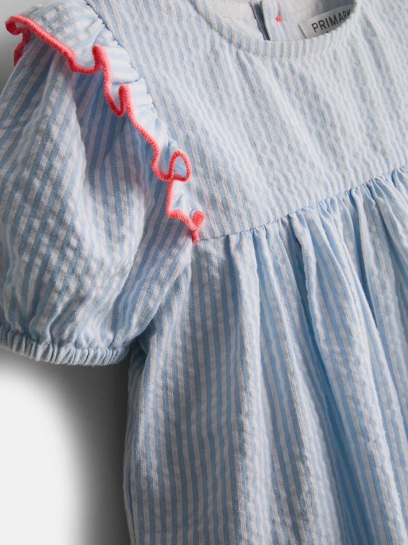 0-18mths | Stripe Seersucker Newborn Smock Dress
