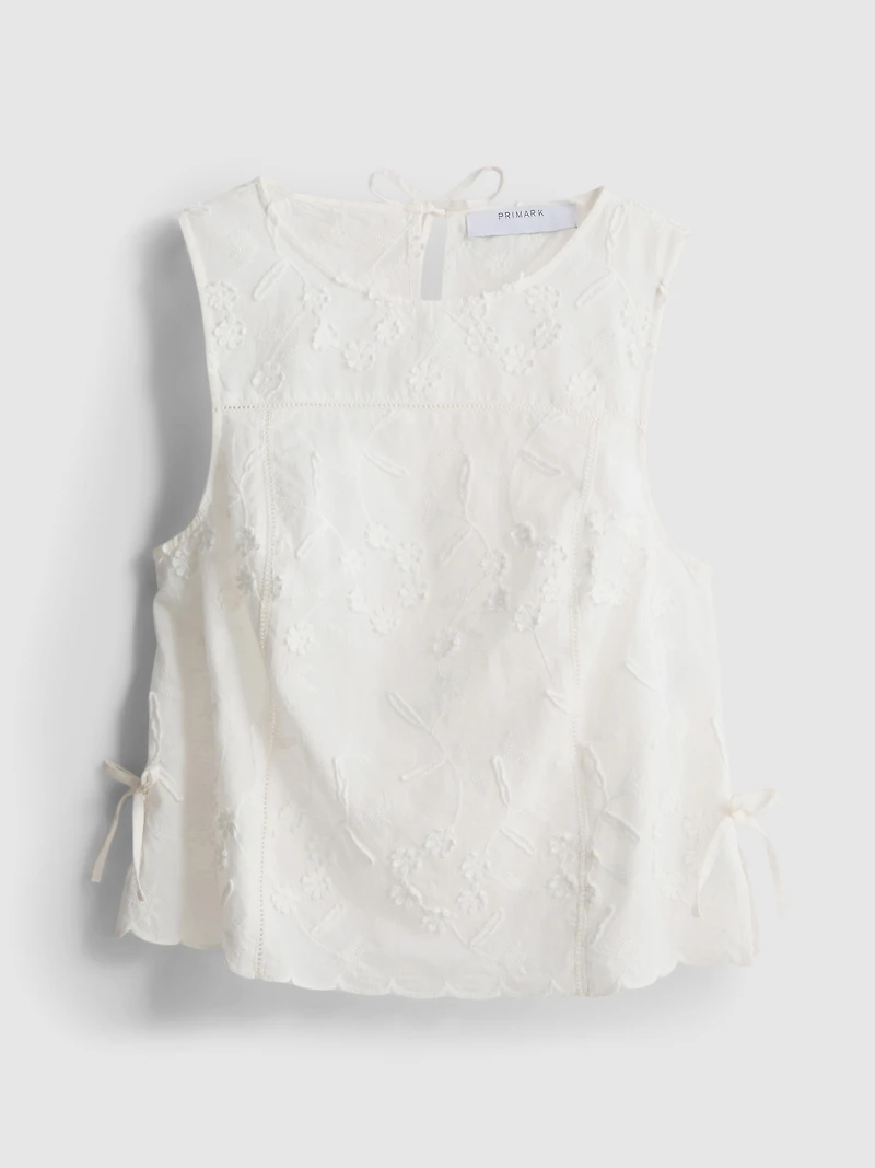 Embroidered Floral Tie Tank Top
