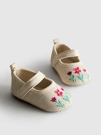 Floral Embroidered Newborn Ballet Flats