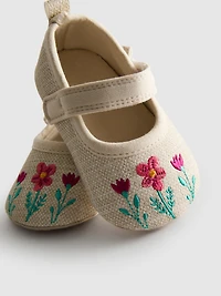 Floral Embroidered Newborn Ballet Flats