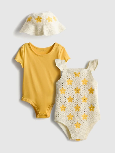 0-18mths | 2pk Bodysuits and Sun Hat Newborn Set