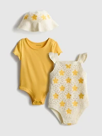 0-18mths | 2pk Bodysuits and Sun Hat Newborn Set