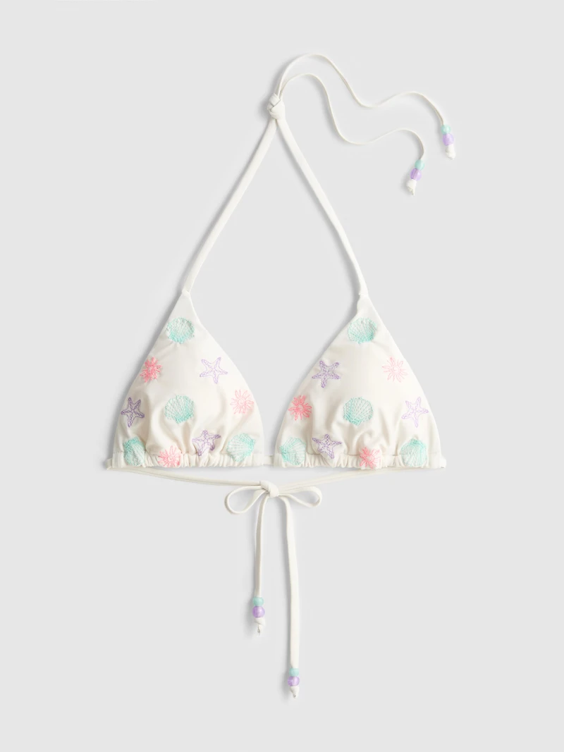 Shell Embroidered Triangle Bikini Top