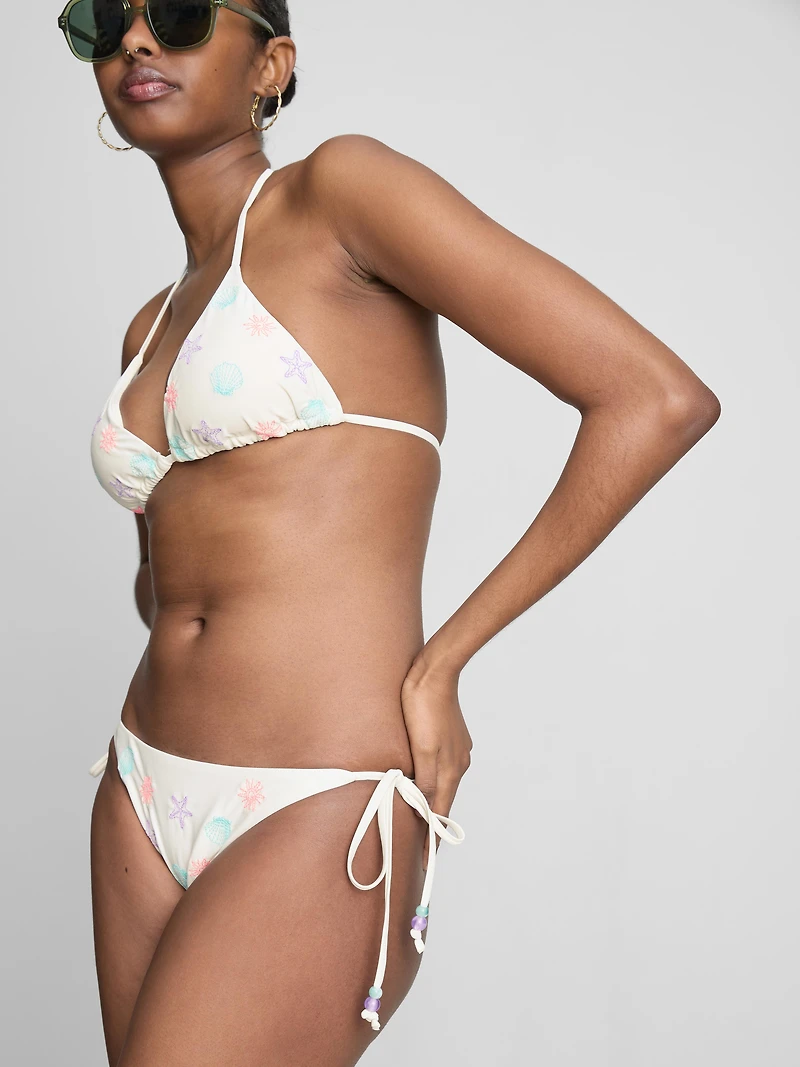 Shell Embroidered Side-Tie Bikini Bottoms