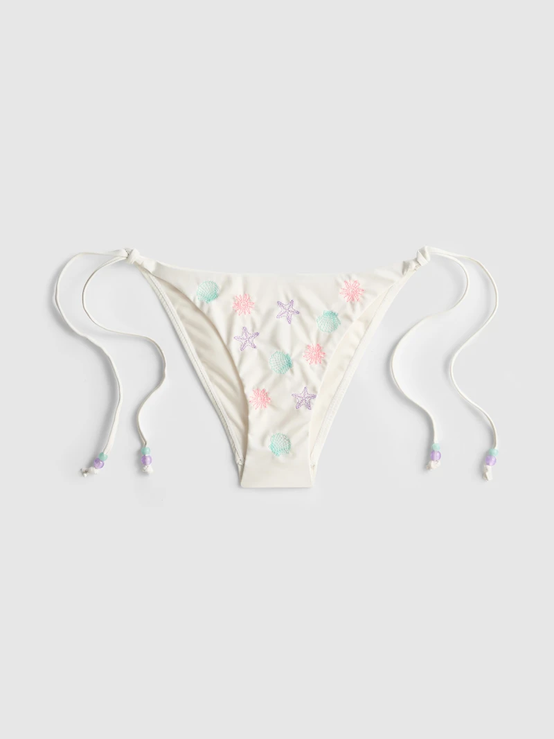 Shell Embroidered Side-Tie Bikini Bottoms