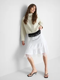 Cotton-Rich Tiered Lace Midi Skirt