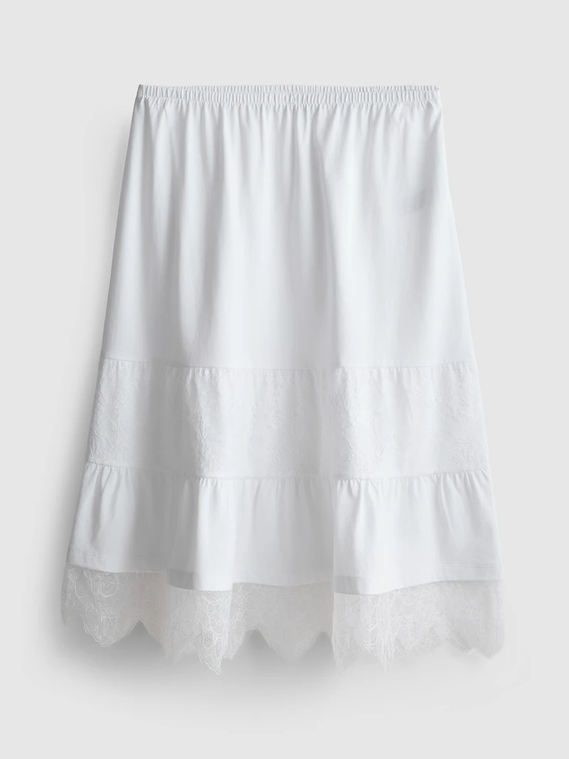 Cotton-Rich Tiered Lace Midi Skirt