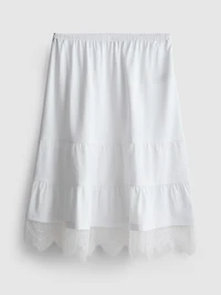 Cotton-Rich Tiered Lace Midi Skirt