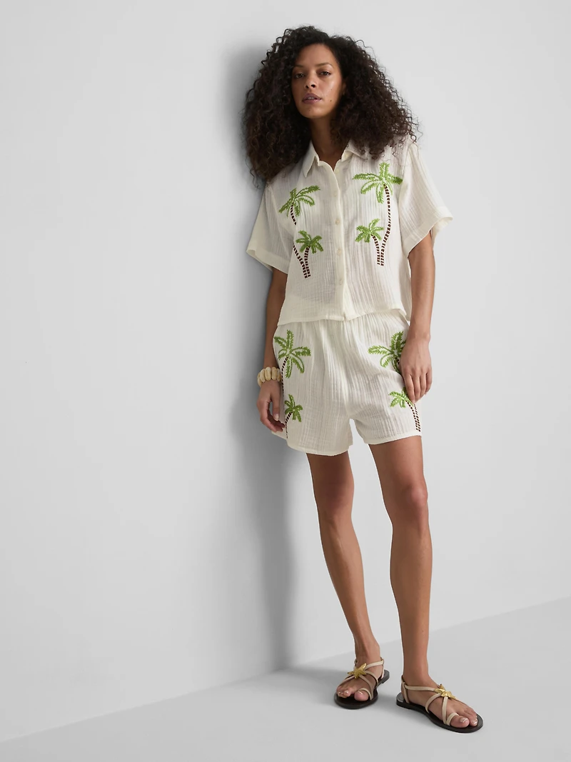 Paula Echevarría Beaded Embroidered Cotton Beach Shirt