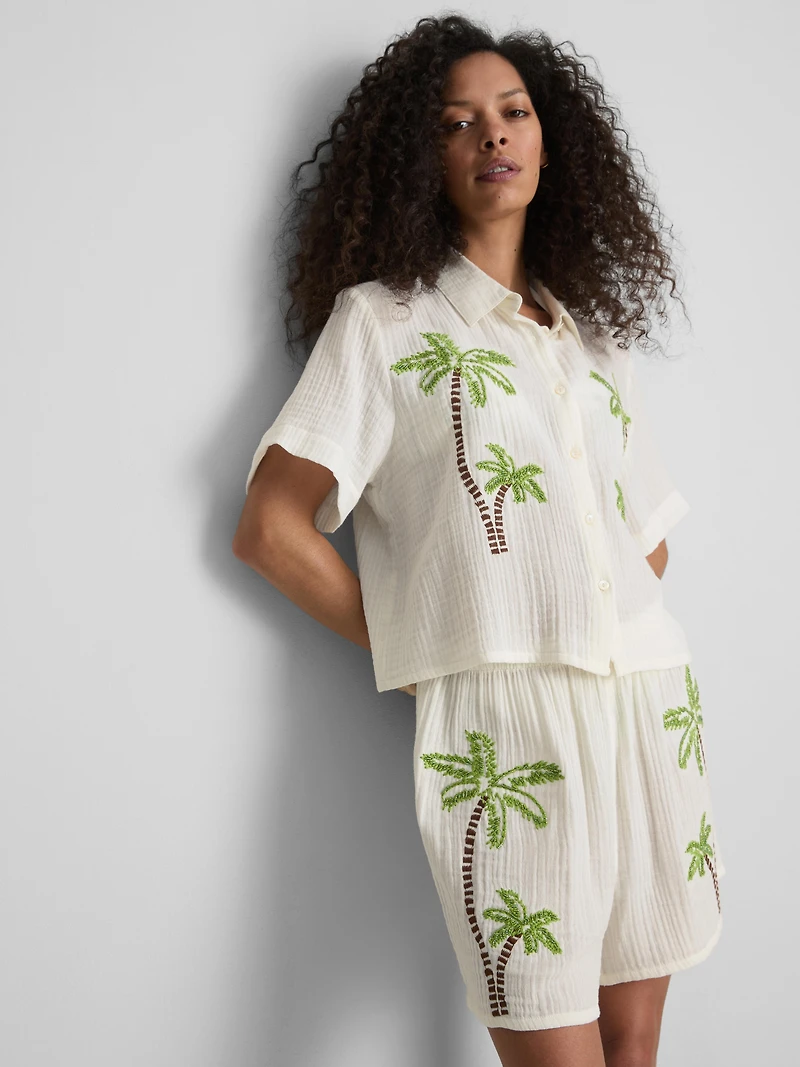 Paula Echevarría Beaded Embroidered Cotton Beach Shirt