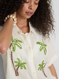 Paula Echevarría Beaded Embroidered Cotton Beach Shirt