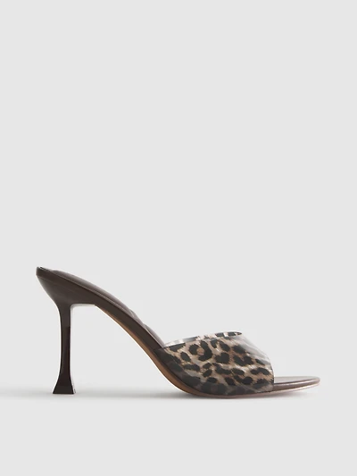 Leopard Print Clear Strap Stiletto Mule Heels