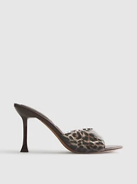 Leopard Print Clear Strap Stiletto Mule Heels