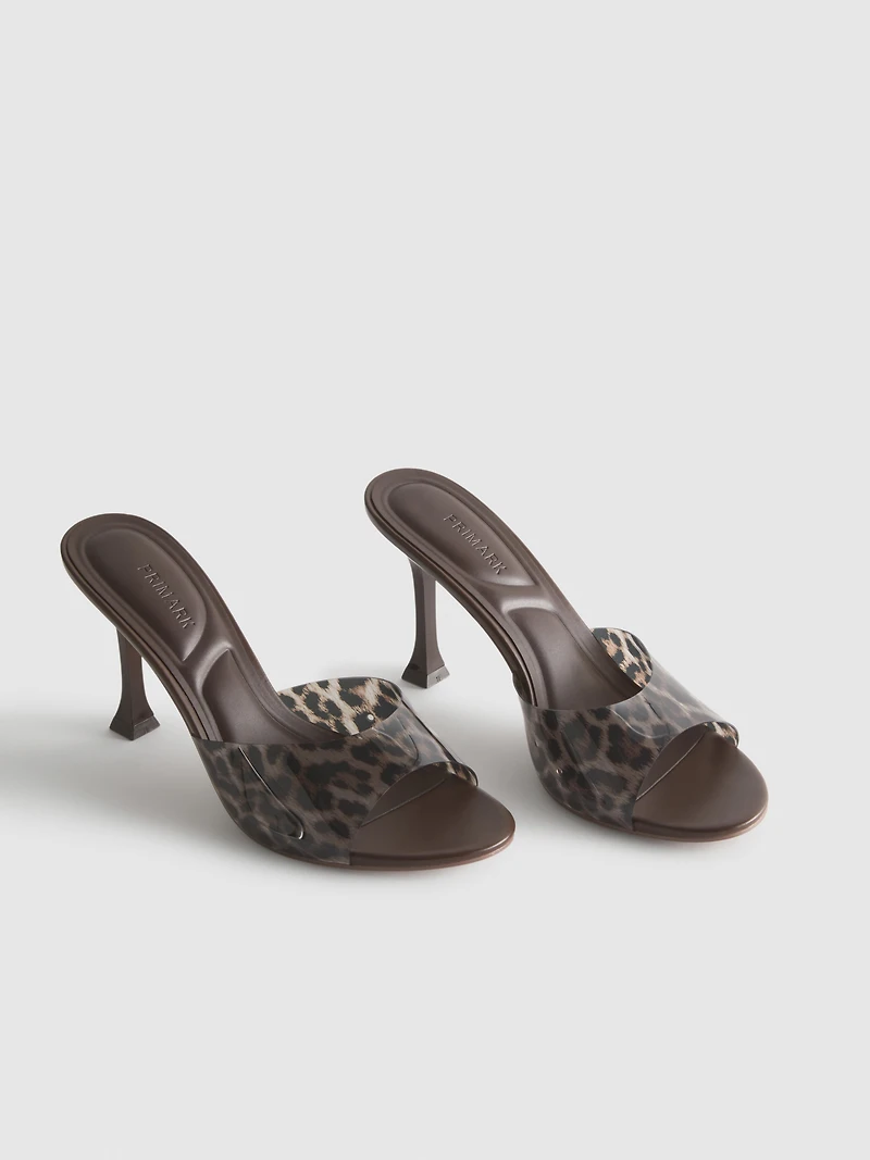 Leopard Print Clear Strap Stiletto Mule Heels
