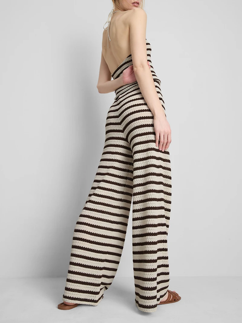 Crochet Striped Wide Leg Beach Pants