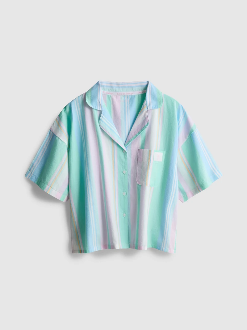 Love To Lounge Cropped Pastel Striped Pajama Shirt