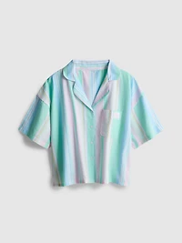 Love To Lounge Cropped Pastel Striped Pajama Shirt