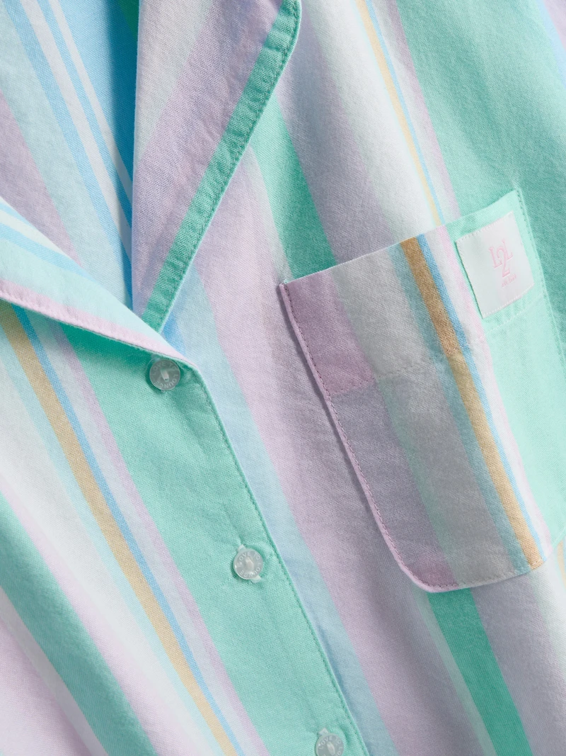 Love To Lounge Cropped Pastel Striped Pajama Shirt
