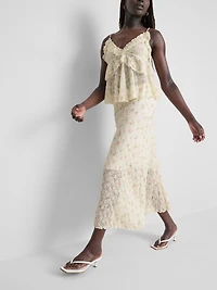 Cotton-Blend Textured Floral Midi Skirt