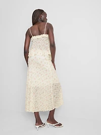 Cotton-Blend Textured Floral Midi Skirt