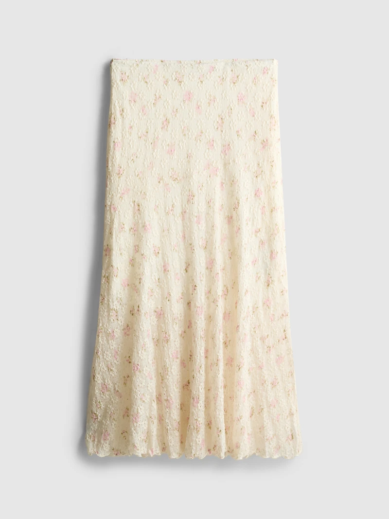 Cotton-Blend Textured Floral Midi Skirt