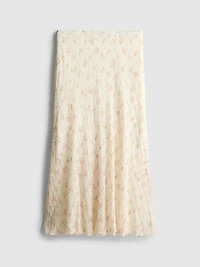 Cotton-Blend Textured Floral Midi Skirt