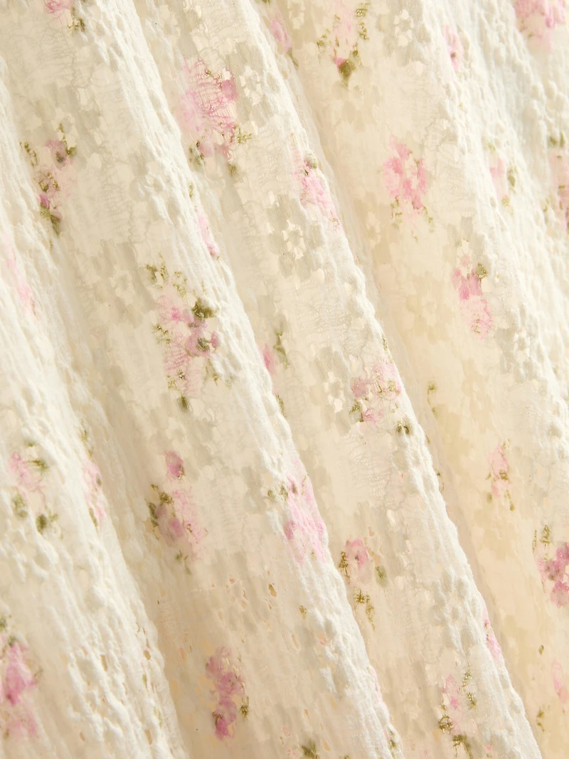 Cotton-Blend Textured Floral Midi Skirt