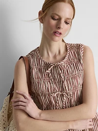 Ruched Seersucker Tie-Detail Top