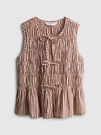 Ruched Seersucker Tie-Detail Top