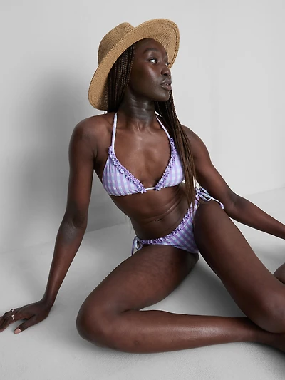 Gingham Ruffle Triangle Bikini Top