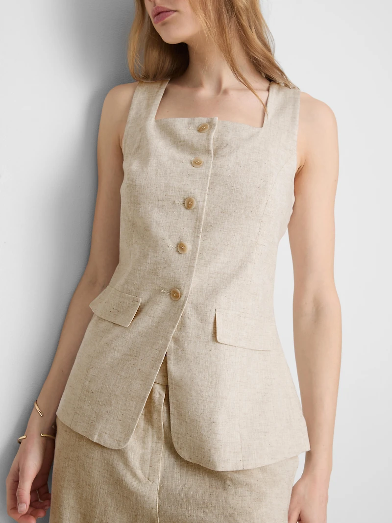 Longline Linen Blend Waistcoat