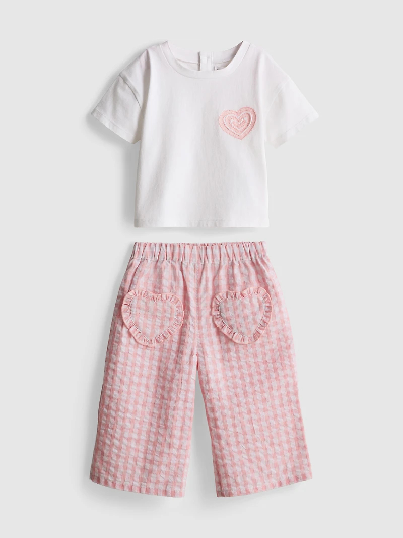0-36mths | Heart Pocket T-Shirt And Pants Set
