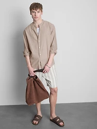 Linen-Blend Grandad Collar Shirt