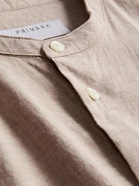 Linen-Blend Grandad Collar Shirt