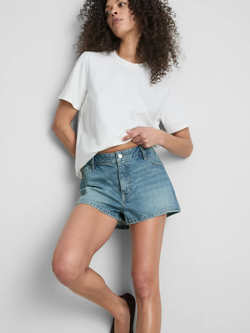 Cotton Denim Mini Shorts