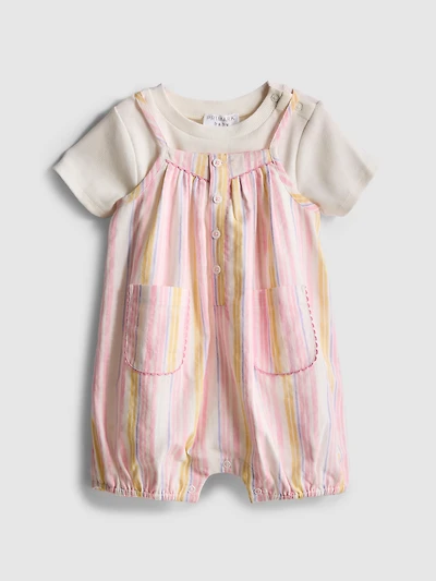 0-24mths | Cotton-Rich Onesie and Stripe Overalls Set