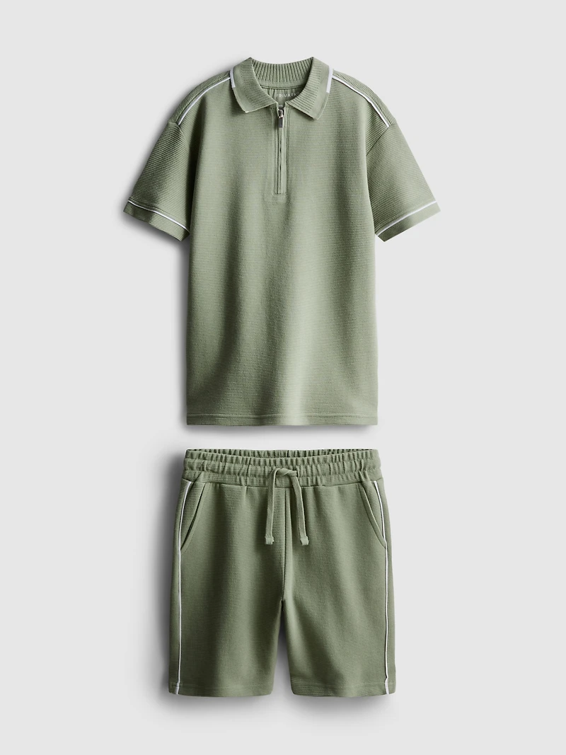 7-15yrs | Textured Polo Shirt and Shorts Set