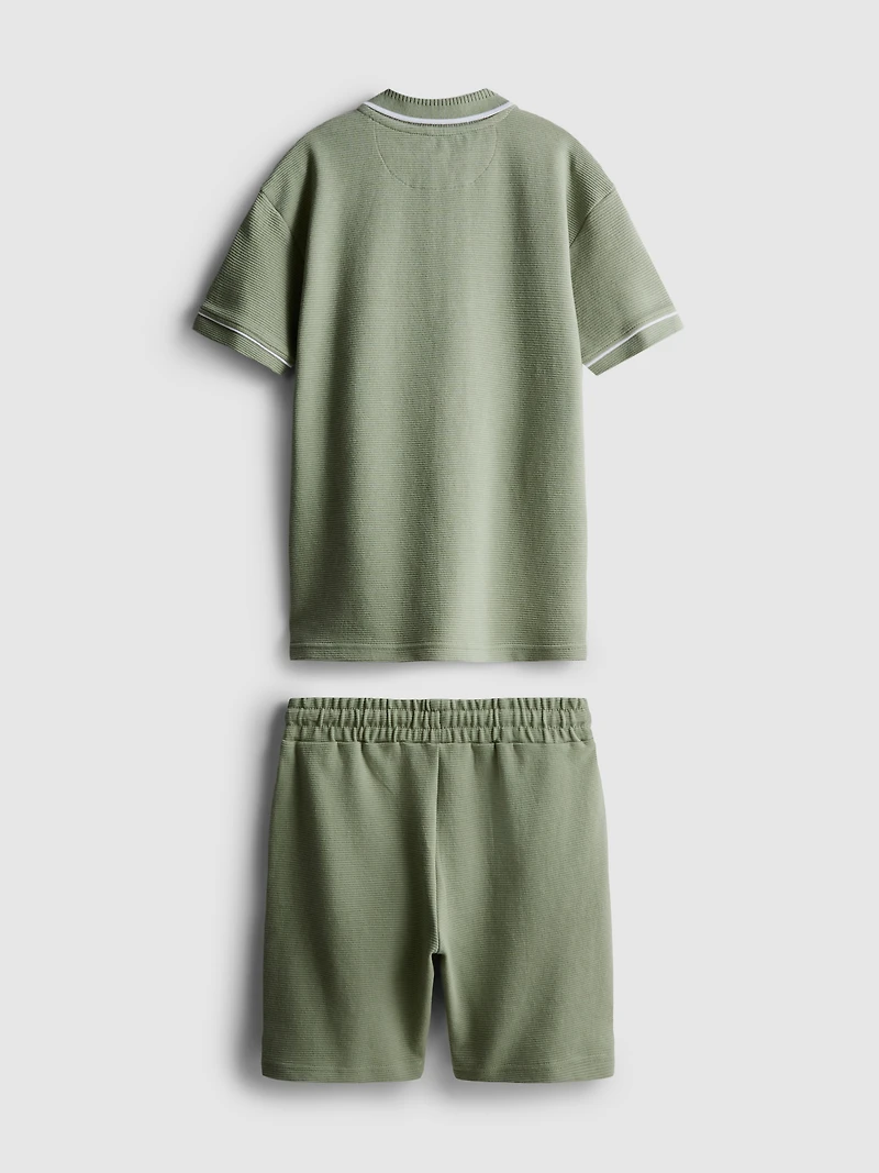 7-15yrs | Textured Polo Shirt and Shorts Set