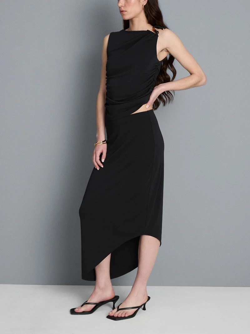Asymmetric Jersey Midi Skirt