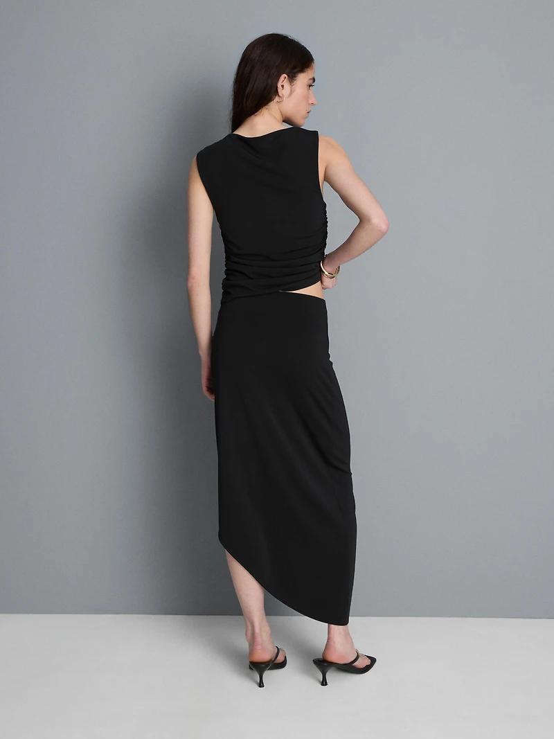 Asymmetric Jersey Midi Skirt