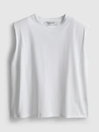 Sleeveless Padded-Shoulder Tee