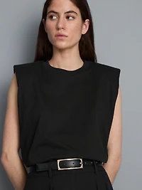 Sleeveless Padded-Shoulder Tee