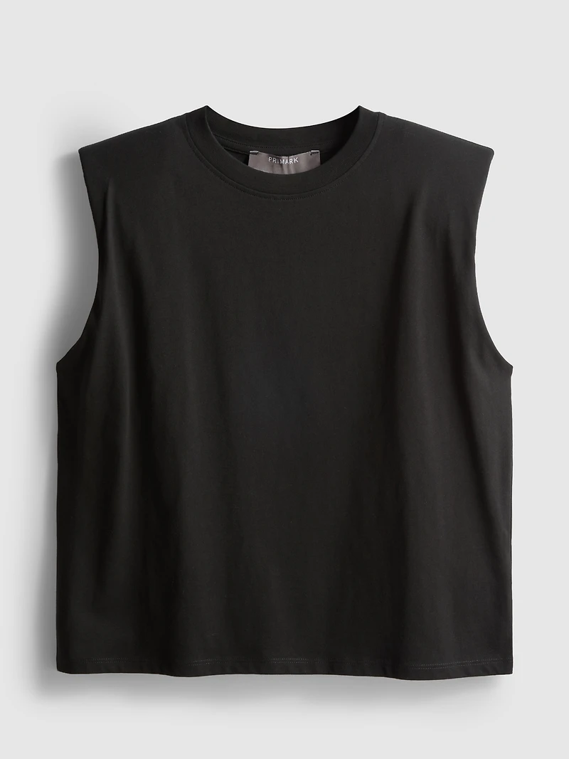 Sleeveless Padded-Shoulder Tee