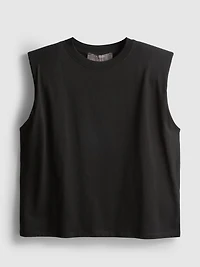 Sleeveless Padded-Shoulder Tee