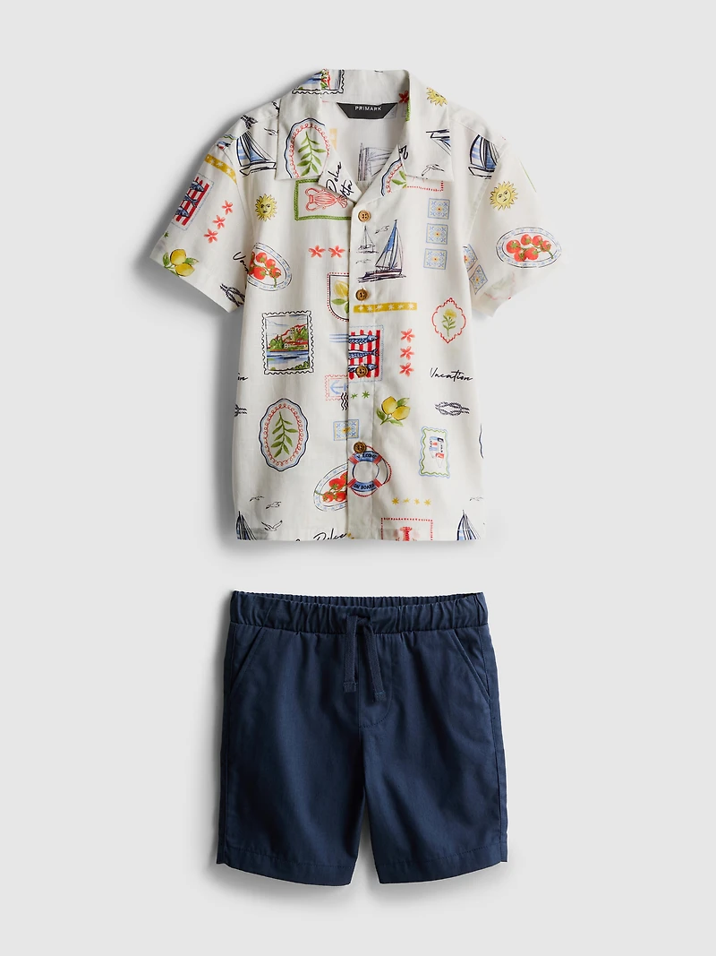 1.5-9yrs | Printed Shirt and Shorts Set