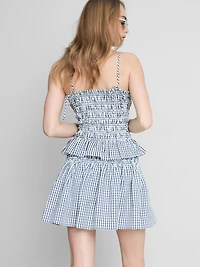Shirred Gingham Peplum Cami Top